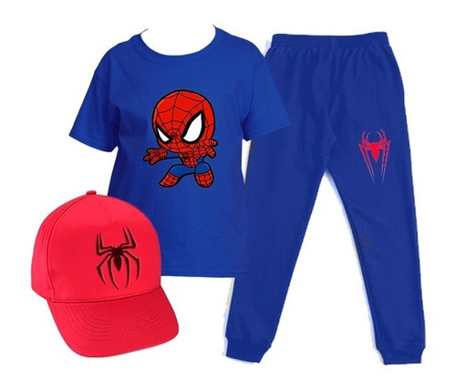 Pack Conjunto Polera Pantalon Gorro Spiderman Chibi Gamer