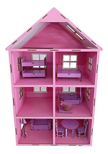 Casinha De Bonecas Pepa Em Mdf C/ Kit Mini Móveis Cor Rosa-chiclete