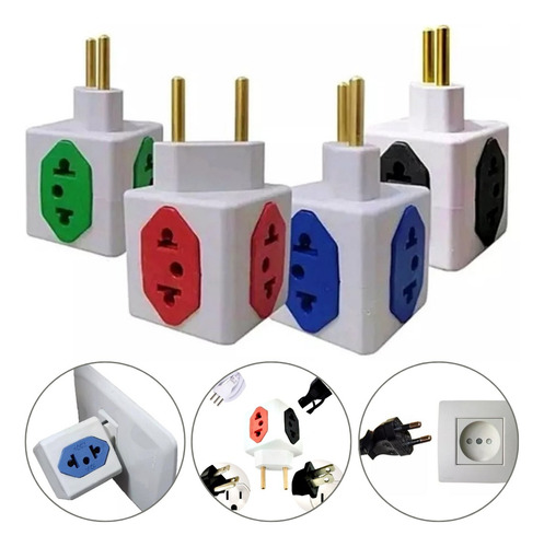Kit 100 Un Adaptador Tomada Cubo Colorido 4 Entradas 10a/20a