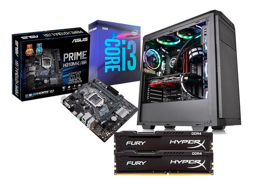 Kit Processador I3 9100 H310m-e 2x4gb Gabinete  V100 Preto