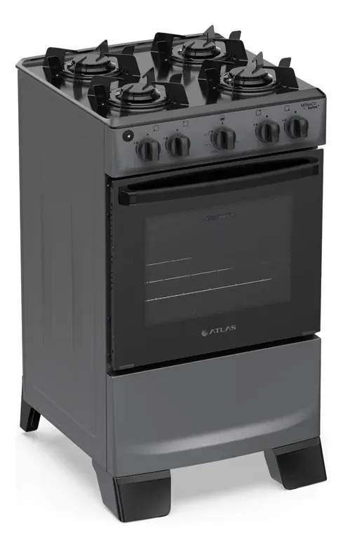 Fogão 4 Bocas Atlas Mônaco Lustro Automático Mesa De Aço Esmaltado Titanium