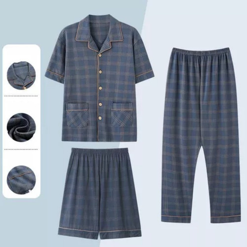3 Pzs Pijama Conjunto De Manga Corta Para Hombre Moda Casual