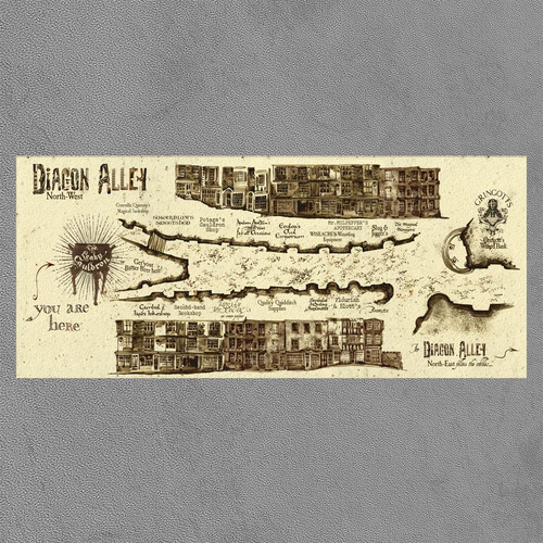 Cuadro Triptico 90x40x4cm Diagon Alley Map Harry Potter