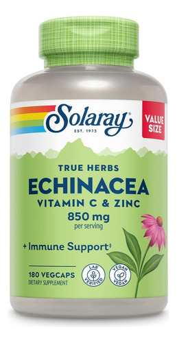 Equinácea, Vitamina C Y Zinc 850 Mg Solaray 180 Cápsulas