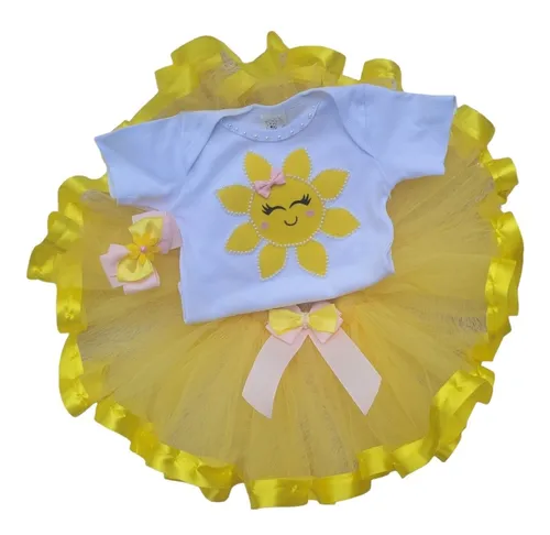 Roupa Mêsversario Do Sol Body Sol  +saia Amarela E Laço - R$ 117,8 thumbnail