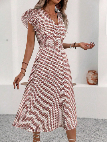 Shein Vestido Con Botones Mujer Importado Elegante Invierno