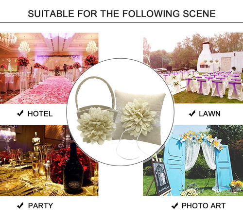 Cesta De Flores Y Cojín Para Anillos De Boda, Encaje Con For