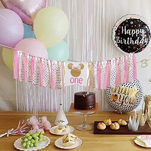 Pancarta De Cumpleaños De Minnie Mouse Rosa Y Dorada, Pancar