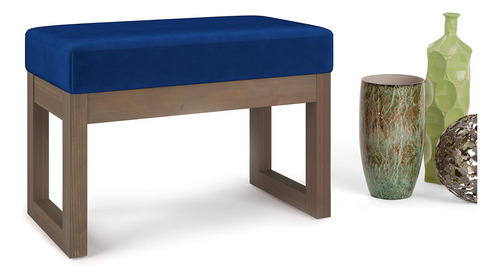 Banco Otomano Rectangular 68 Cm Terciopelo Azul Sala Dormito
