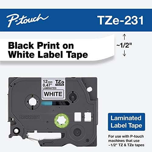 Cinta Brother, Laminada En Negro Sobre Blanco, 12 Mm (tze231