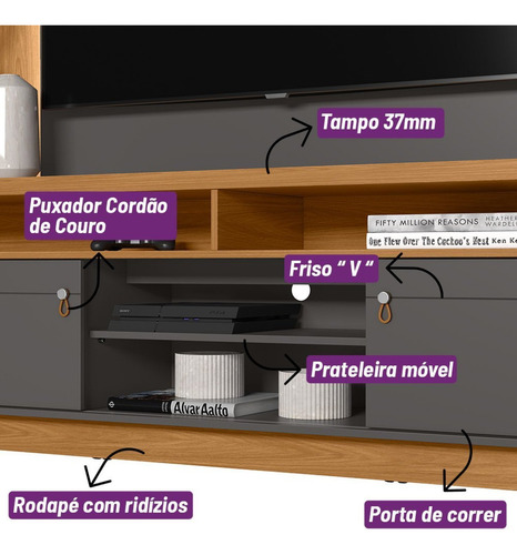 Rack Araçatuba Com Painel Aurora Para Tv Até 60 Polegadas