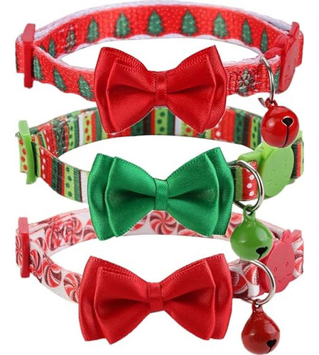 Collar De Pajarita De Gato De Navidad Pack De 3 Collares