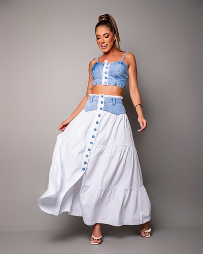 Imagem 3 de 7 de Conjunto Feminino Saia Longa 3 Marias + Cropped Jeans 861
