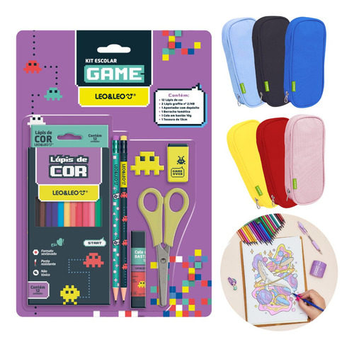 Lapis De Cor 12 Cores Gamer Kit Escolar + Estojo Premium Cor Da Marcação Colors