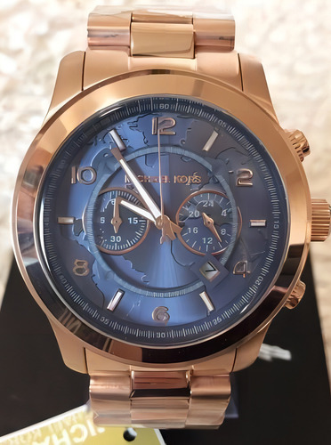 Relógio Michael Kors Mk8358 Rose Azul Completo Original