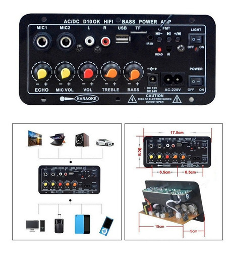 4.2 Módulo De Karaoke Con Tarjeta Bluetooth Mono Amp Color Negro