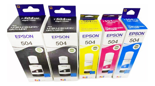 Combo X5u Tintas Originales Epson T504 L4150 L4160 En Caja U