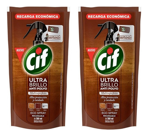 Lustra Muebles Ultra Brillo Anti Polvo Repuesto Cif 380ml X2