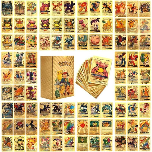 110 Piezas Cartas Pokemon Dorada Tarjetas De Lámina Dorada