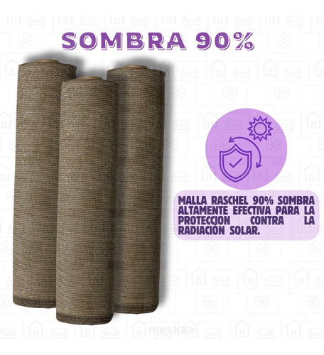 Rollo Malla 90% Sombra 2x50 Metros Lineales Raschel Beige