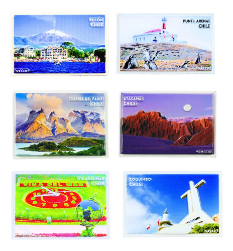 Pack 6 Imanes Decorativos Resina 3d Lugares Turísticos Chile