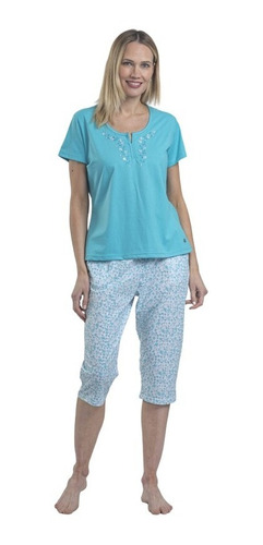 Pijama Mujer Joven Verano Polera Y Capri Color Menta Talla L