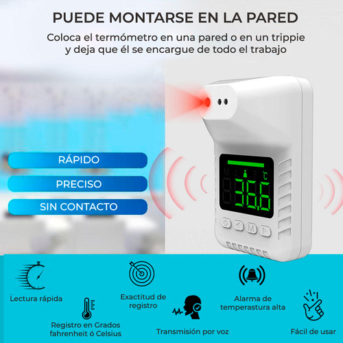 Termómetro Infrarrojo Automático De Pared Sin Contacto