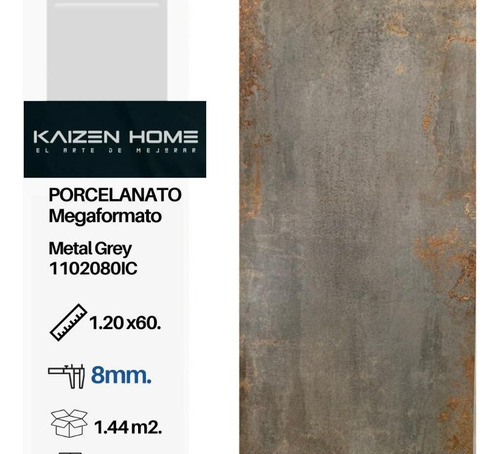 Porcelanato Megaformato Metal Grey 1.22x0.60 8mm