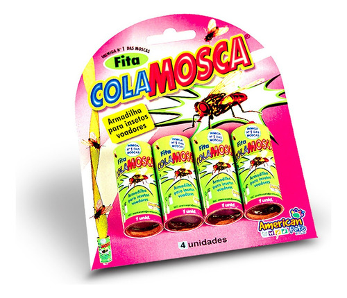 Kit 4 Fita Rolo Cola Mosca Mosquito Armadilha Para Mosca