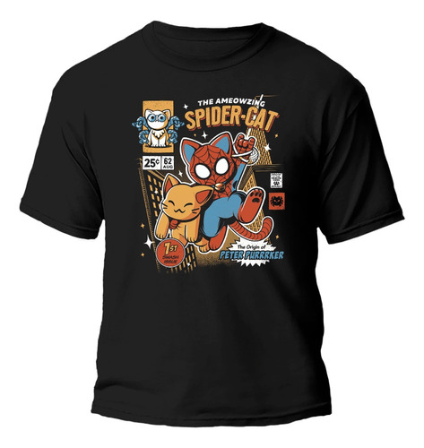 Remera Spider Cat Comic! Diseño Exclusivo 100% Algodón