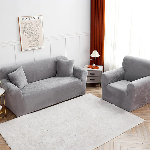 Funda Elastizada De Terciopelo Sillon De 1 Cuerpo Pack X 2 Beige