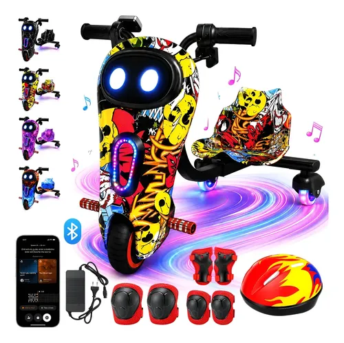 Patinete Triciclo Elétrico Drift Infantil C/ Led Y Bluetooth Amarelo