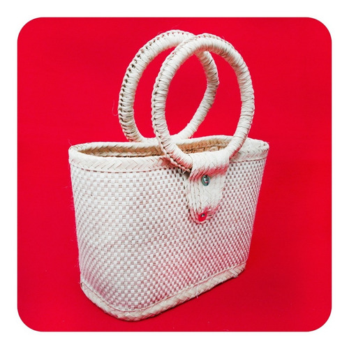 Imagen 1 de 5 de Bolsa Artesanal De Palma Natural Color Blanco 35x31 Cm Bls