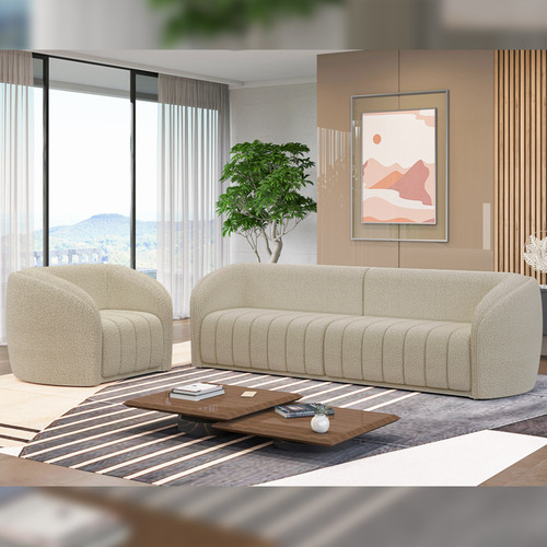Sofá 4 Lugares Para Sala 292cm Lazio M03 Bouclê Bege