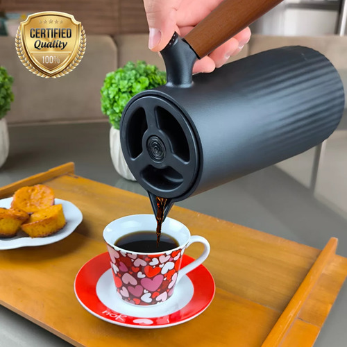 Garrafa Térmica 1l Vácuo Café Chá Cabo Imita Madeira 12hrs