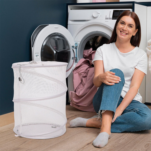 Cesto De Ropa De Malla Plegable Con Cordón Transpirable L