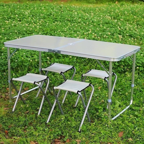 Imagen 2 de 7 de Mesa Plegable Blanca Transportable Lavable Camping 120x60cm