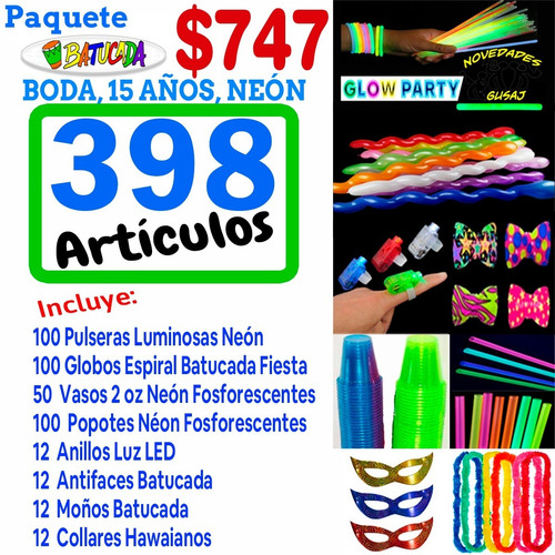 Kit Paquete Batucada Fiesta Boda 15 Años Neon Led 398 Art