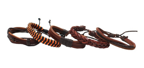 Imagen 4 de 6 de Set De 5 Pulseras De Cuero Color Miel