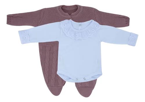 Kit Macacão Trançado Rosê E Body Com Gola E Punho De Renda
