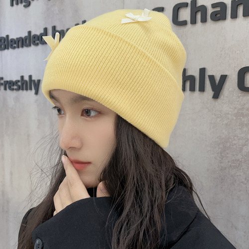 Gorro De Punto Con Lazo Para Mujer, Gorro De Punto, Amarillo