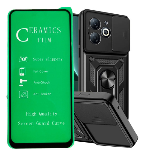 Funda Estuche Reforzado + Vidrio Ceramic Para Tecno Spark 20