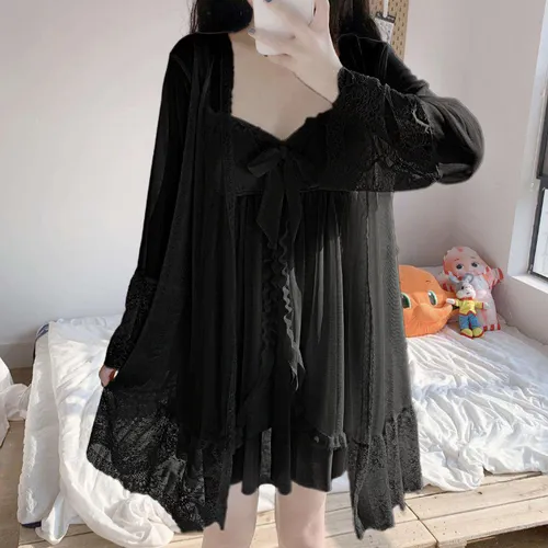 Conjunto De Ropa De Hogar Acolchada Con Camisa De Encaje Par