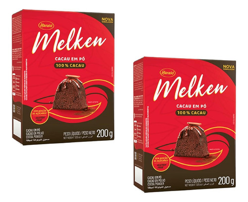 Kit 2 Caixas Chocolate Em Pó Melken Harald 100% Cacau 200g