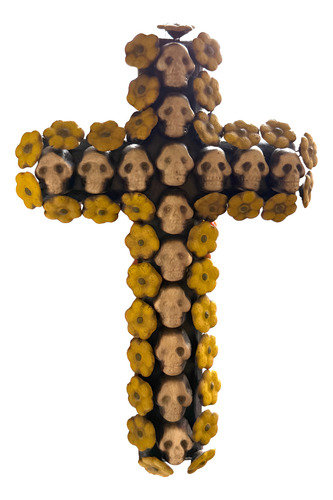 Cruz De Calaveras Artesanal De Barro Para Decoración