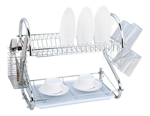 Imagen 3 de 6 de Secaplatos Escurridor 2 Niveles Cromado Cocina Mesada Full