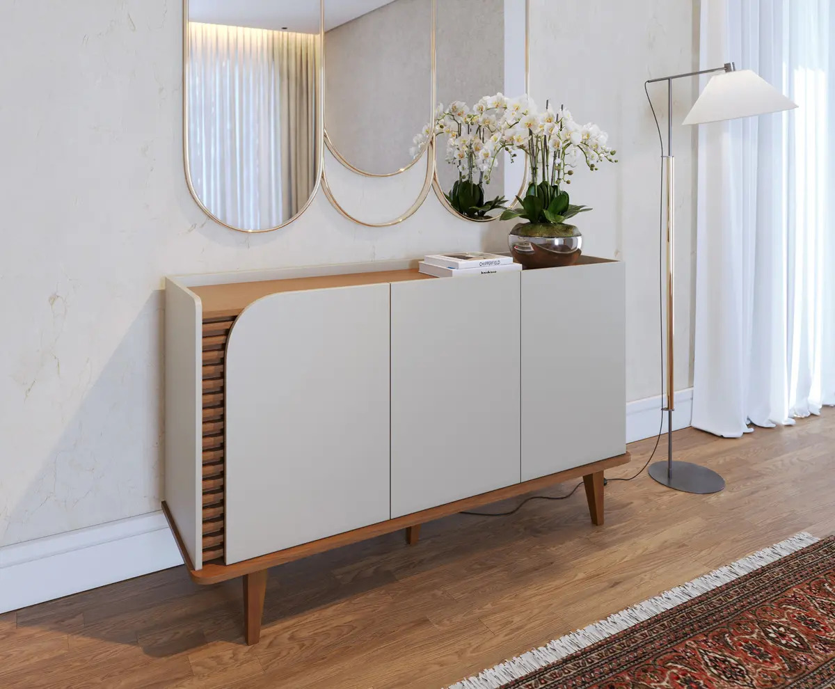 Buffet Jurerê 3 Portas Off White Fosco Madeira Sala Jantar M Casa Móveis
