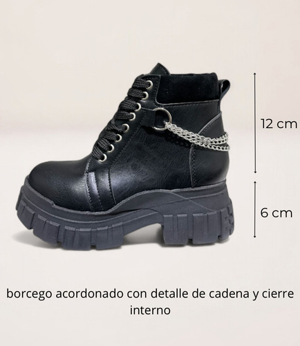 Borcegos Mujer Cuero Caña Corta Cierre Cadenas Plataforma