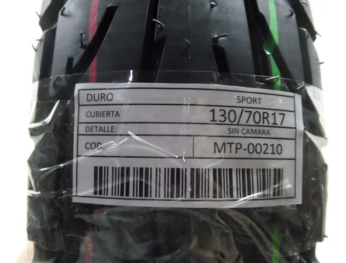 Imagen 4 de 4 de Cubierta 130/70r17 Duro Dm-1022r Sport S/ Camara Motostop