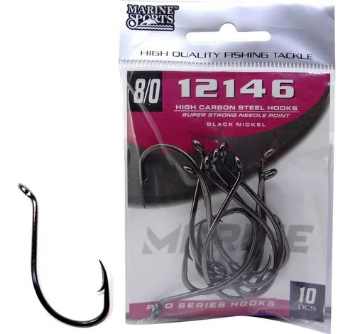 Anzol Marine Sports 12146 Nº 8/0 C/10 Peças Black Resistente